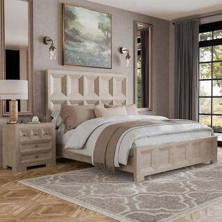 Flonnin 2-Piece Modern Classic Tawny Wood King Panel Bedroom Set with 3-Drawer Nightstand | The Home Depot