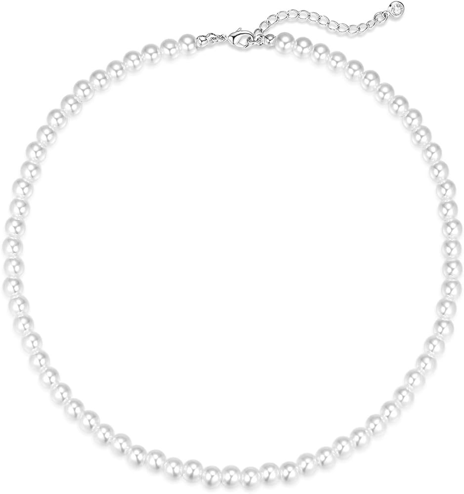 Zeffy Pearl Necklace 4MM/6MM/8MM Dainty Round Imitation Pearl Choker Necklace Wedding Pearl Neckl... | Amazon (US)