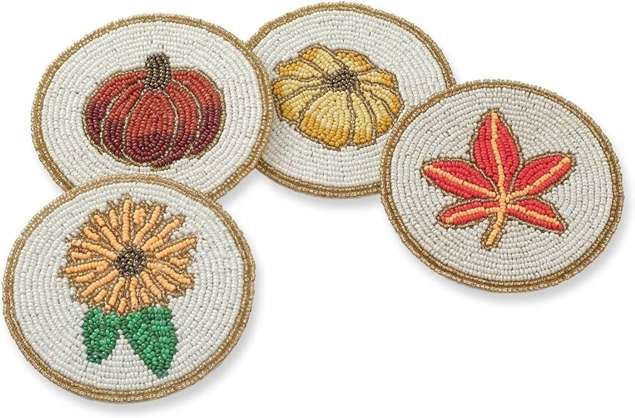 Amazon.com: Folkulture Fall Coasters for Fall Decorations for Home, Pack of 4 Beaded Farmhouse Co... | Amazon (US)