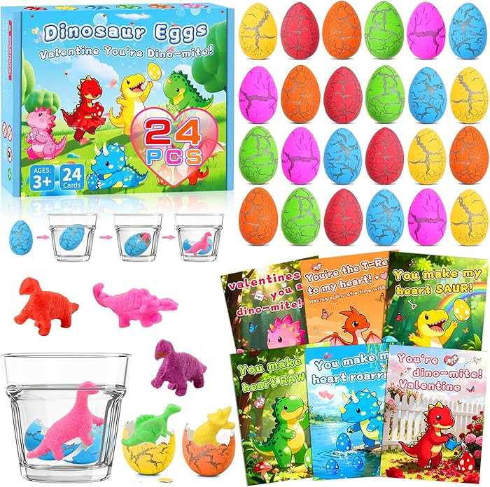 CRIOLPO Valentines Day Cards For Kids School - 24 Pack Valentines Day Gifts For Kids Dinosaur Egg... | Amazon (US)