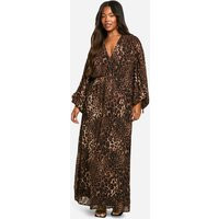 Womens Plus Leopard Ruched Blouse Sleeve Maxi Dress - Multi - 18 | boohoo (US & Canada)