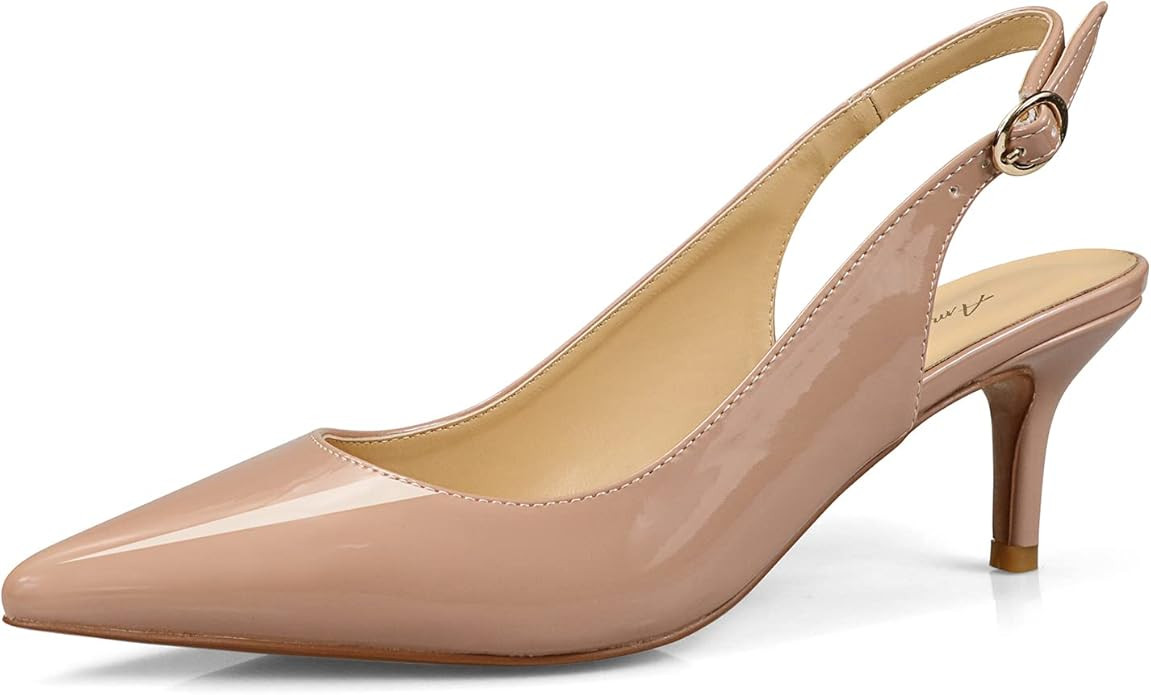Women's Patent Leather Pointed Toe Elegant Kitten Heel Slingback Dress Pump Shoes | Amazon (US)