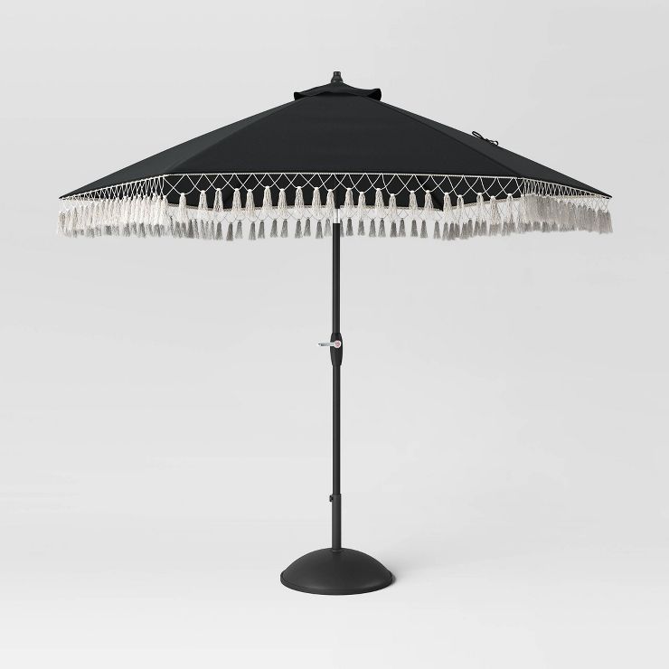 9' x 9' Fringe Market Patio Umbrella Black - Opalhouse™ | Target
