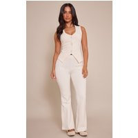 Petite Cream Interlock Seam Detail Flare Trousers | PrettyLittleThing UK