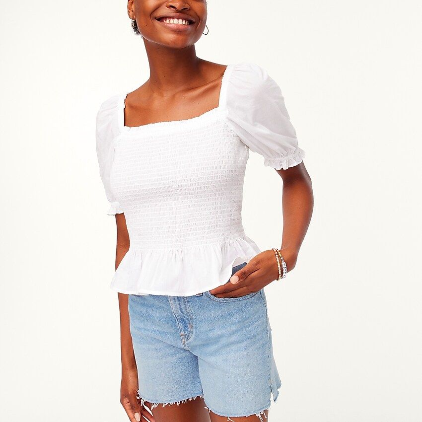 Smocked puff-sleeve peplum top | J.Crew Factory