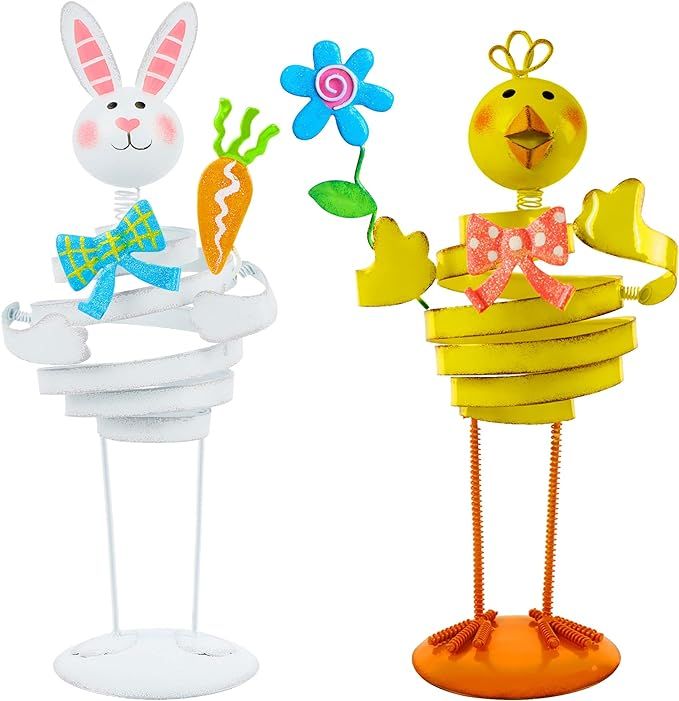 DR.DUDU Easter Bunny Decorations, 13.8" Spring Decor 2 Cute Metal Spring Shape Animals, Bunny Dec... | Amazon (US)