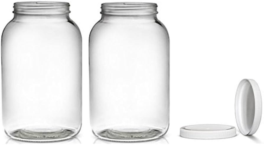 2 Pack ~ Wide Mouth 1 Gallon Clear Glass Jar - White Lid with Liner Seal for Fermenting Kombucha/... | Amazon (US)