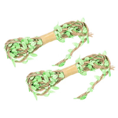 Unique Bargains Jungle Wedding Party Home Decor Burlap Leaf Ribbon Artificial Vine 2 Pcs Light Green | Target