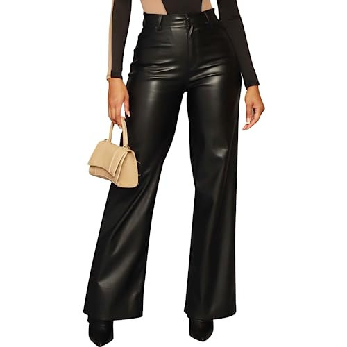 Zebaexf Women's High Waist Faux Leather Pants Straight Leg Jeans Leather Look Pants Black S | Amazon (US)