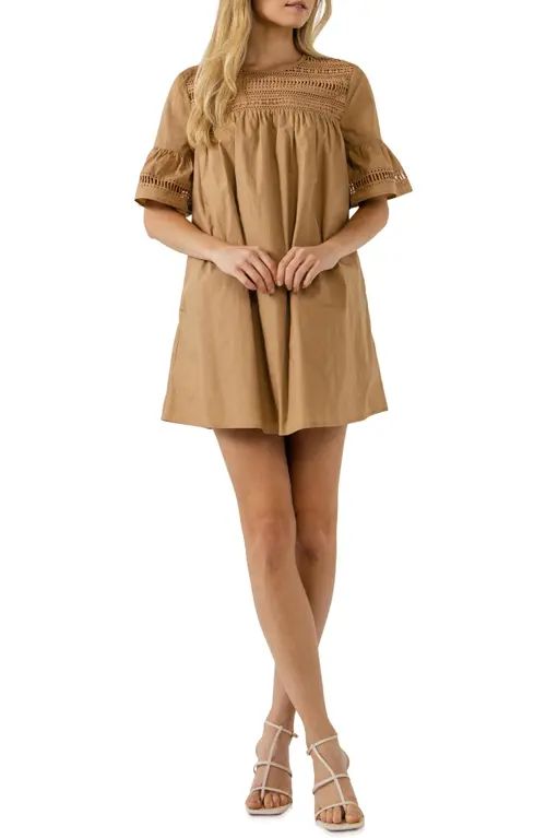 English Factory Lace Trim Shift Dress in Tan at Nordstrom, Size Medium | Nordstrom