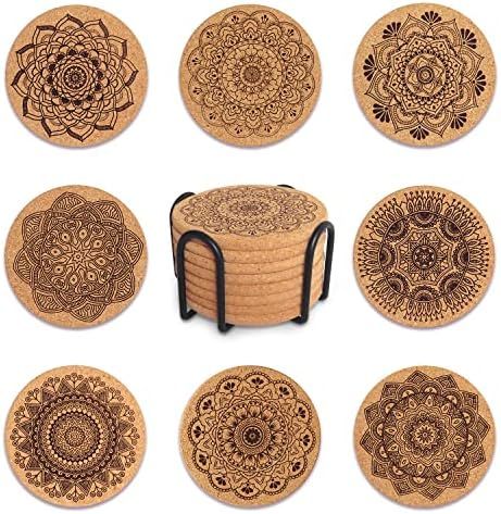 Coomin Cork Coasters, 8 Pcs Extra Thick Cork Coasters with Holder, Farmhouse Coasters for Coffee ... | Amazon (US)