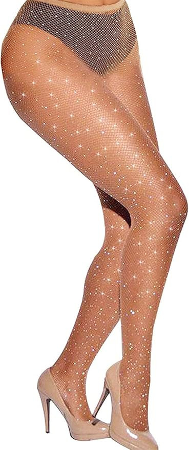 Betteraim Women's Hollow Out Rhinestone Fishnet Pantyhose Tights | Amazon (US)