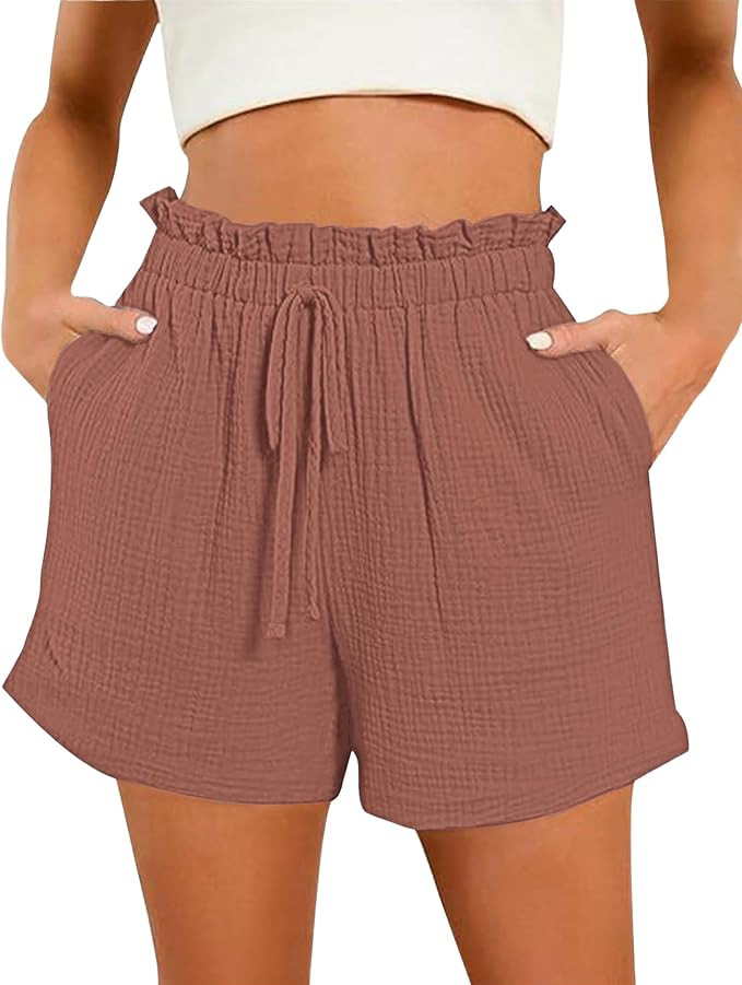 Bsubseach Shorts for Women Cotton Wide Leg Drawstring Shorts with Pocket Summer Casual Ruffle Wom... | Amazon (US)