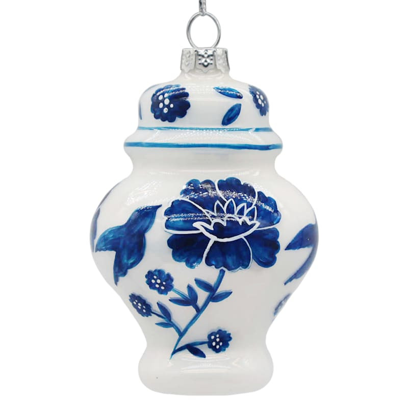 Providence Blue & White Glass Jar Ornament, 4" | At Home