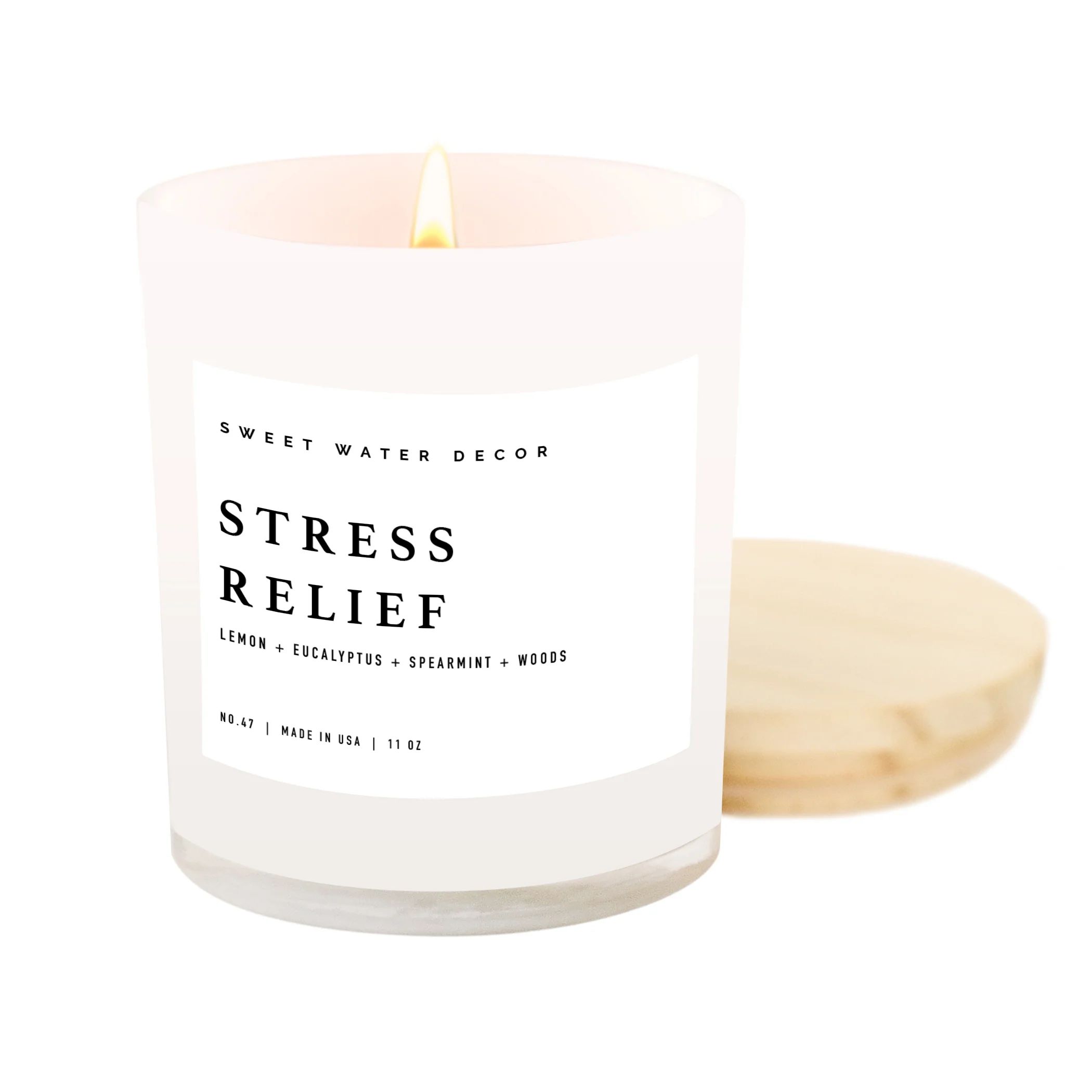 Stress Relief Soy Candle - White Jar - 11 oz | Sweet Water Decor, LLC