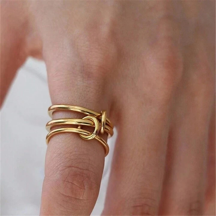 VKHK 1pc Creative 18k Gold Plated Stainless Steel Multi-Layer Circle Design Single Ring, Suitable For Women's Daily Wear | SHEIN