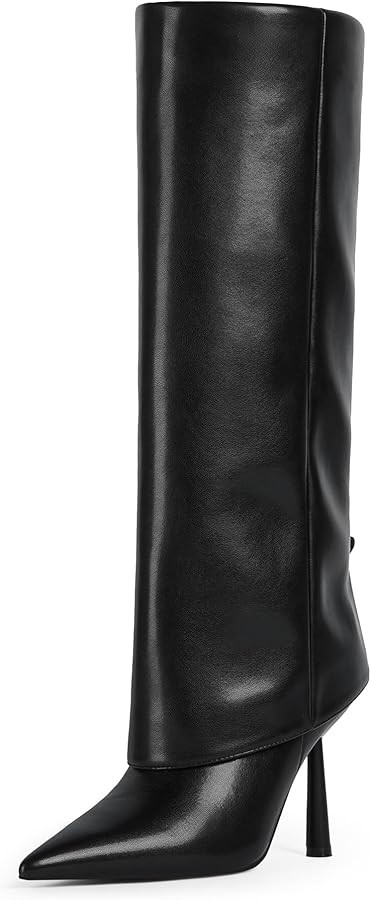 Modatope Fold Over Knee High Boots Women Pointed Toe Stiletto Heel Tall Boots Side Zipper Womens ... | Amazon (US)