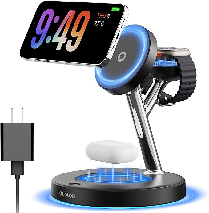 【Adjustable Blue Ambient Light】 Wireless Charger 3 in 1 for iPhone, Magnetic Charging Station... | Amazon (US)