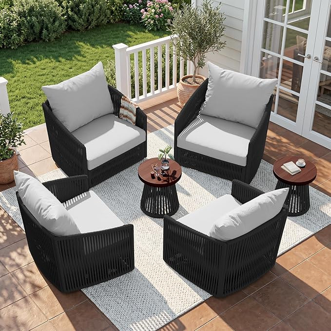 Pia Ricoo 6 Piece Patio Bistro Set with Swivel Chairs, PE Wicker Rattan 360° Rotating Outdoor Sw... | Amazon (US)
