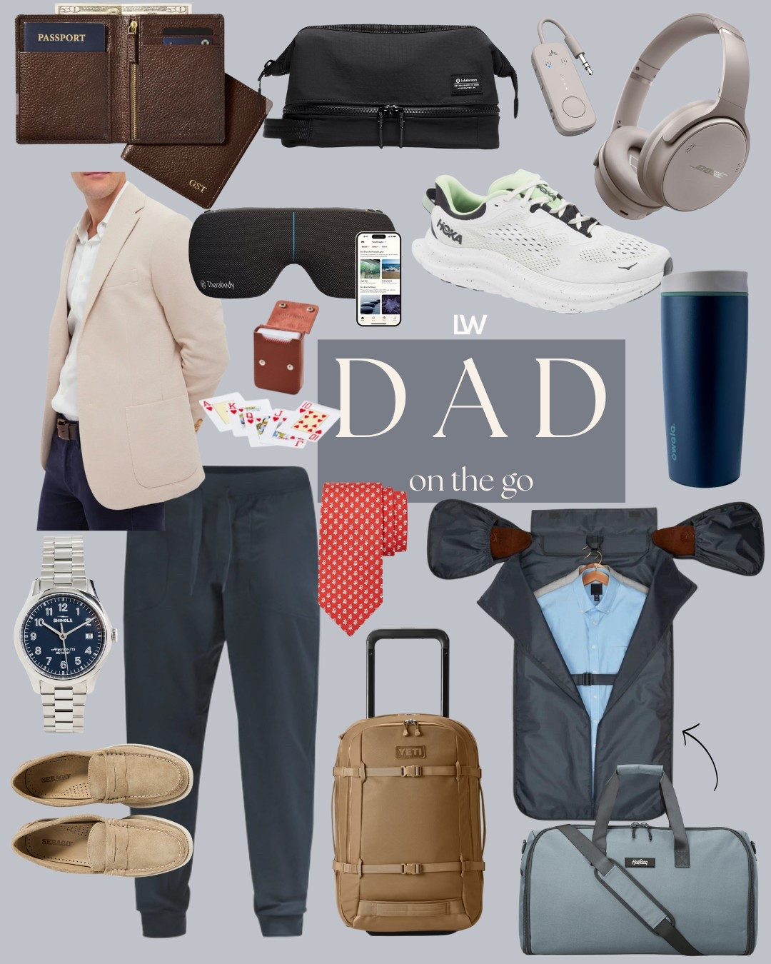DAD🖤 on the go! Travel and busy busy are the name of some dads game. These are fun items to gift as refresh or new additions into his on the road situation! Love the knit sport jacket for travel and the luggage duffle that has a garment bag built in! I ordered :) 