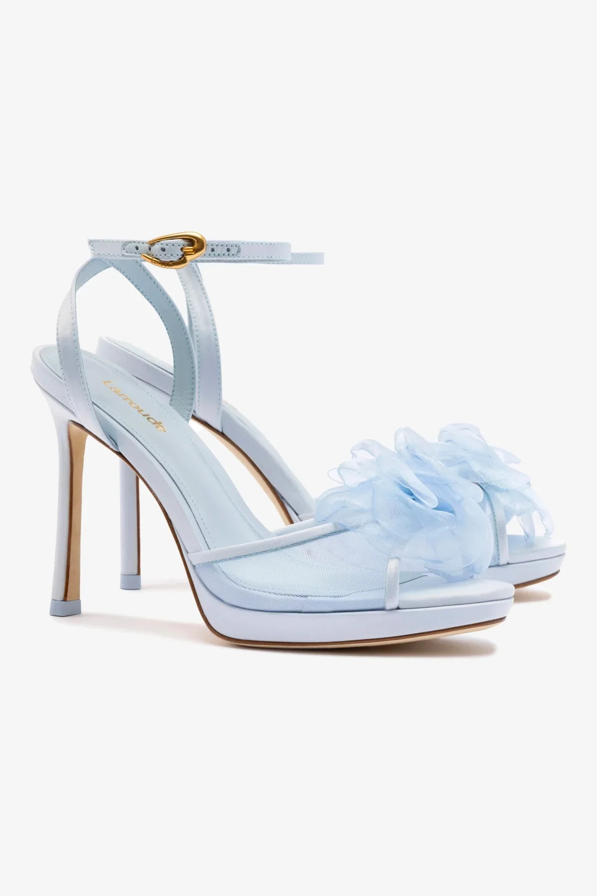Salma Platform Sandal In Cerulean Blue Satin | Larroude