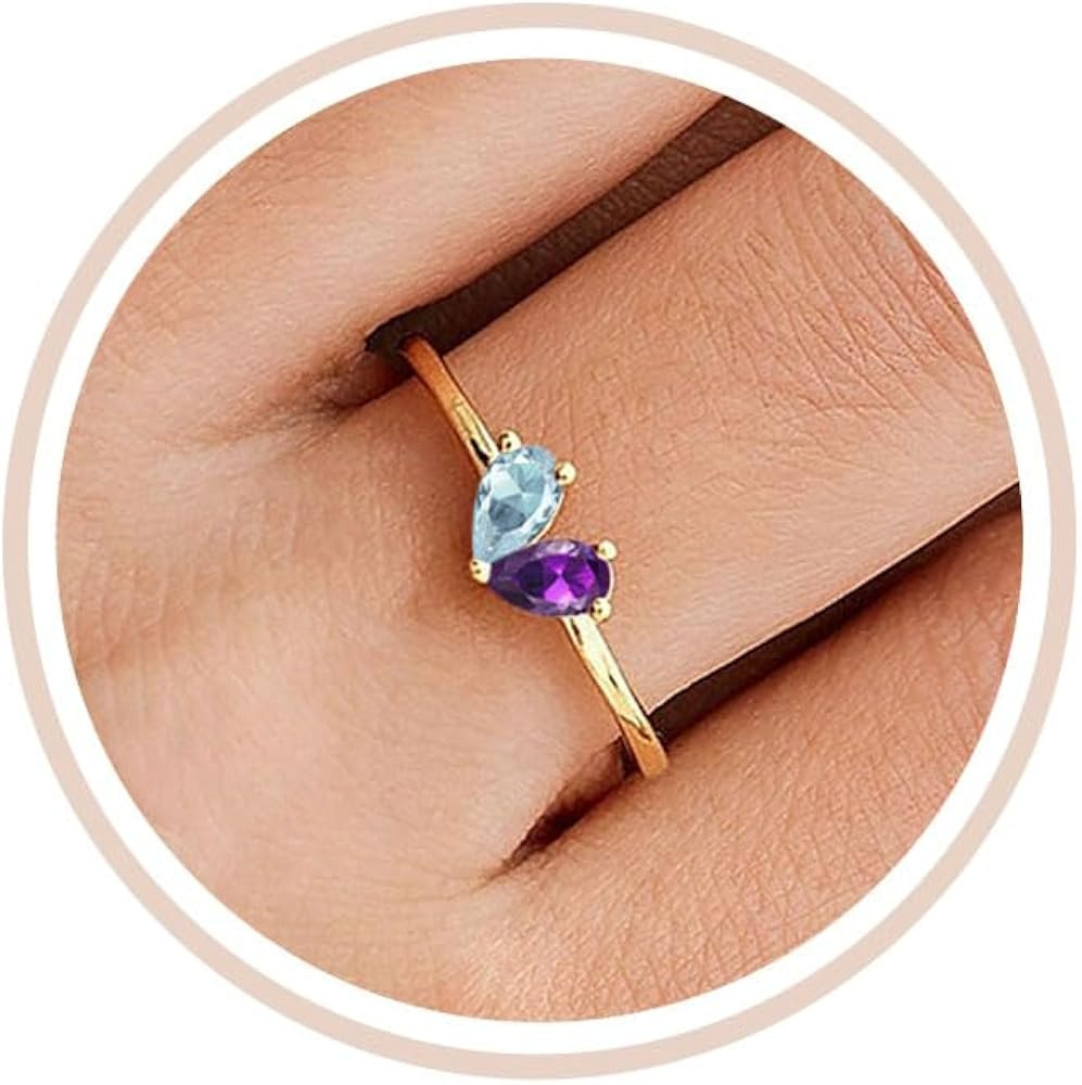 Mothers Day Gifts Gold Heart Birthstone Rings for Women Non Tarnish Stackable Pinky Ring Dainty 1... | Amazon (US)