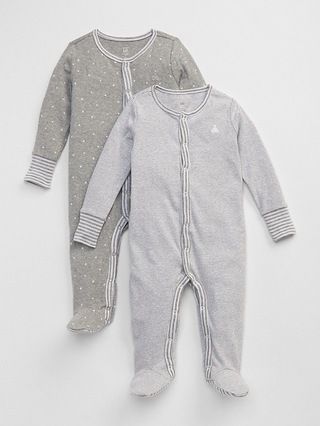 Gap Baby Favorite Stripe Footed One-Piece (2-Pack) Light Heather Gray Size 0-3 M | Gap US