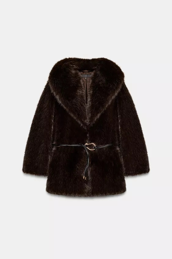 FAUX FUR BELTED COAT | Zara UK