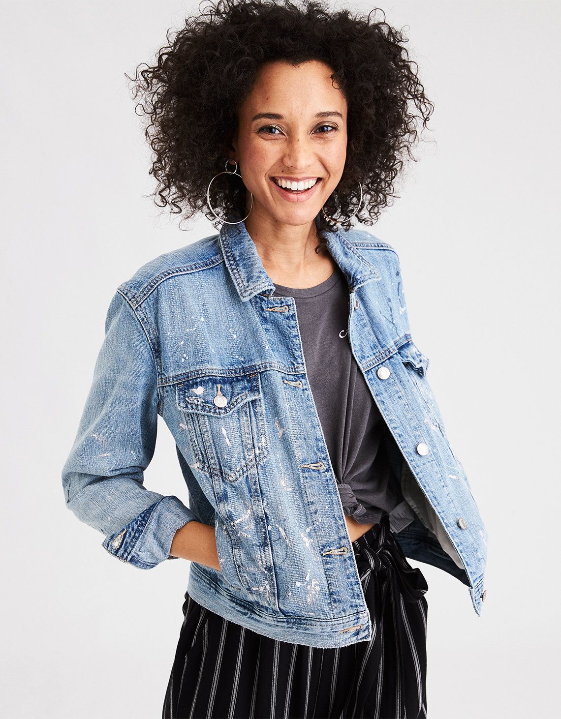 AE Painted Classic Denim Jacket, Blue | American Eagle Outfitters (US & CA)