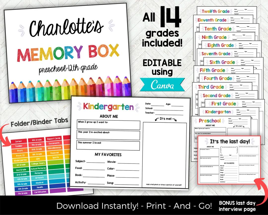 Kids Keepsake Journal, EDITABLE School Memory Book, Back to School Printable, Memory Journal, Sch... | Etsy (US)