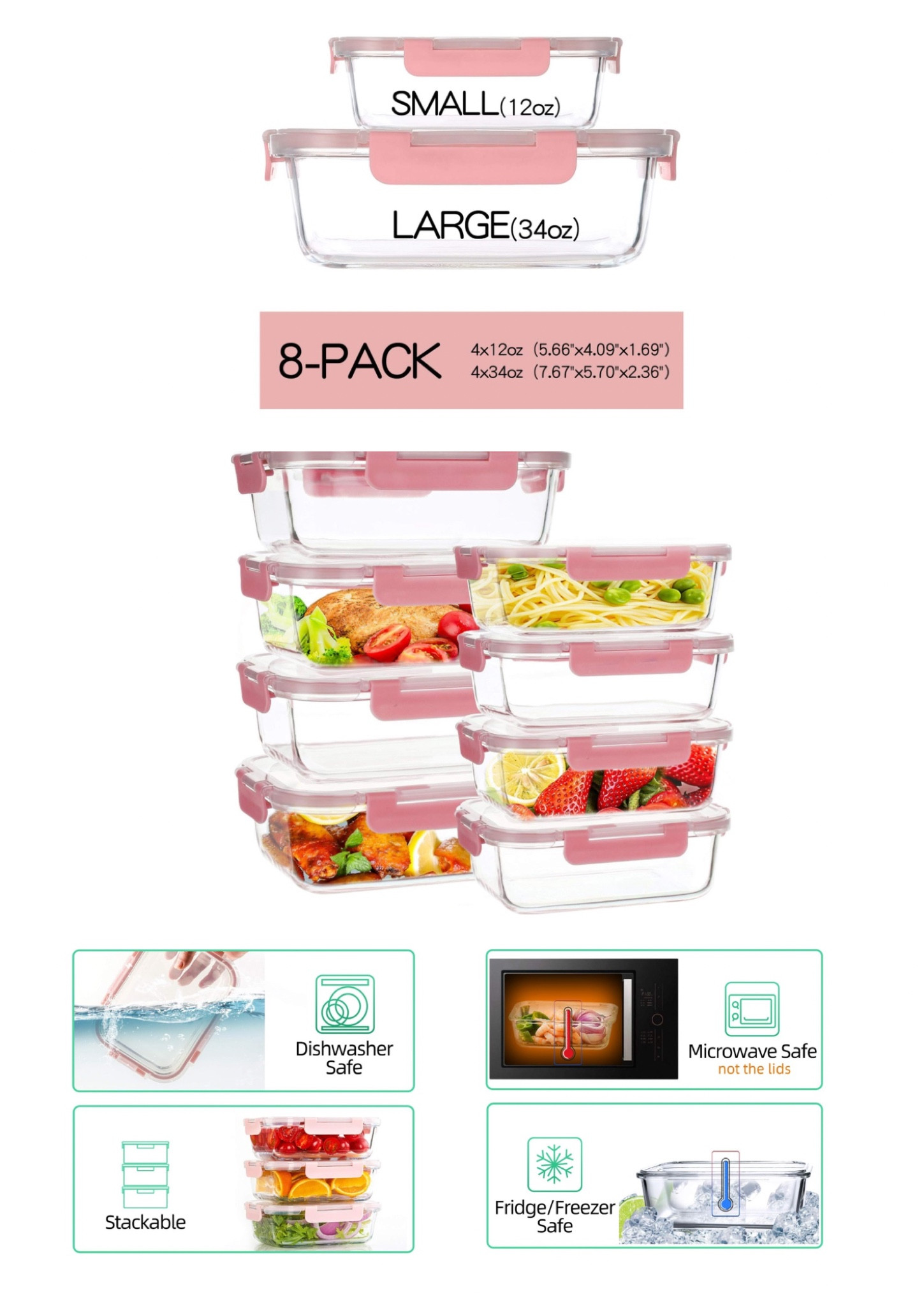 8 Pack Glass Food Storage Containers with Lids, 2 Size [34oz+12oz] Airtight Meal Prep Containers with Smart Locking Lids, Pink Lunch Bento Boxes for Leftover, 100% Leak-Proof, Kitchen Finds, Lunch and Dinner Containers 


#LTKFindsUnder100 #LTKHome #LTKFamily