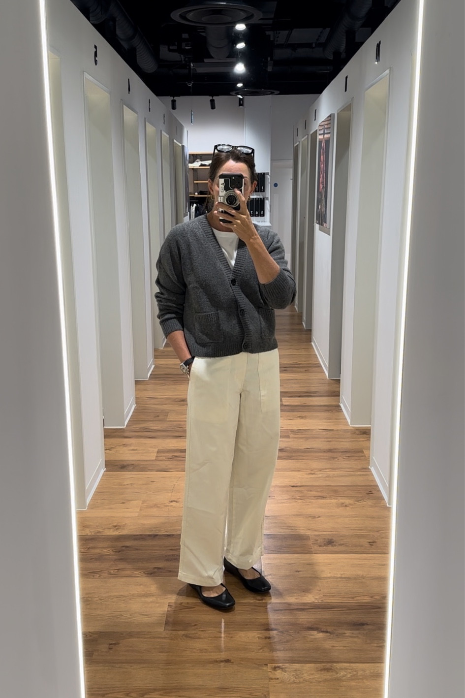 The perfect relaxed trousers at Uniqlo with the softest grey cardigan and a simple white tee 