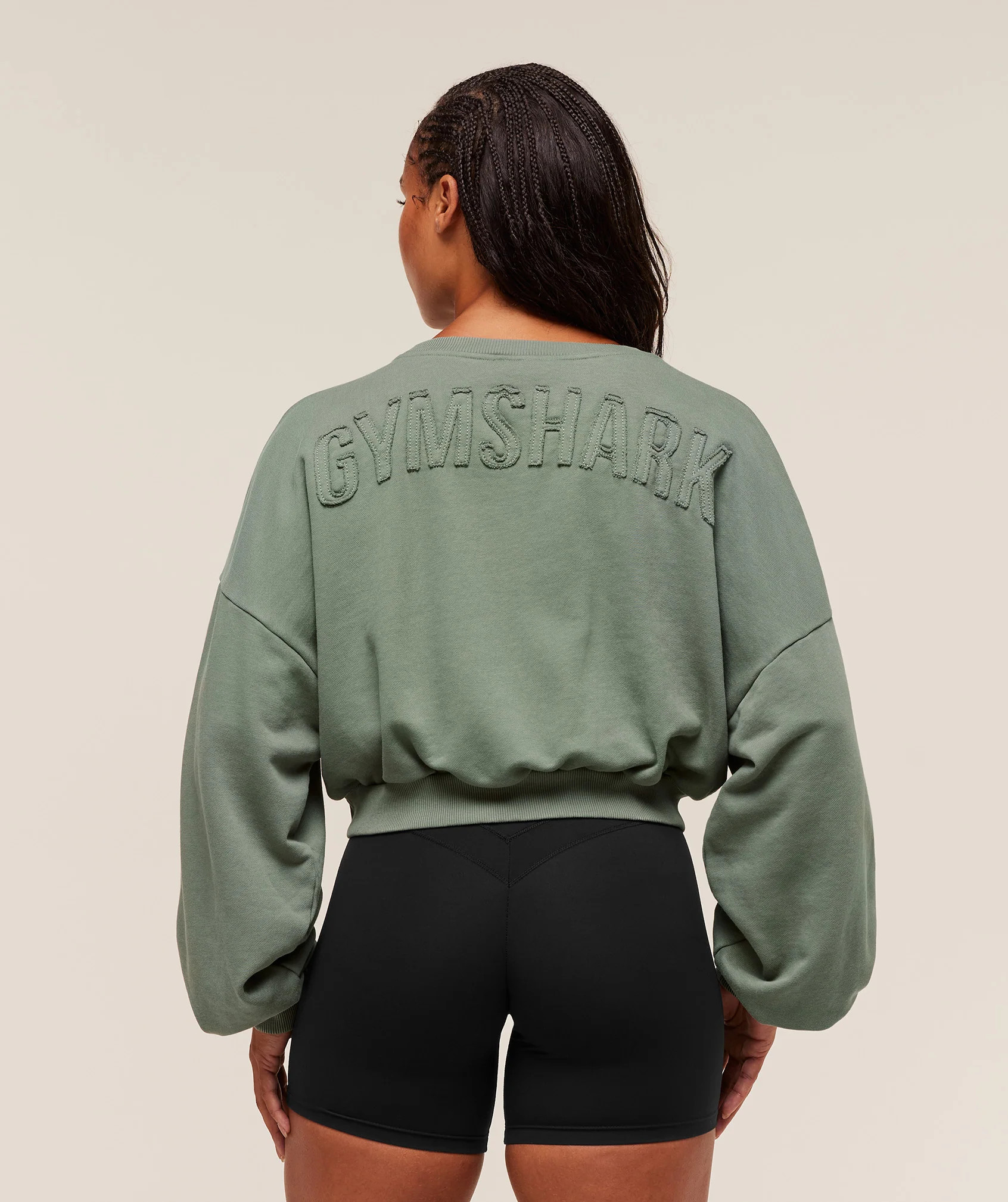 Gymshark Power Washed Sweat Top - Unit Green/Acid Wash Small Ball | Gymshark US