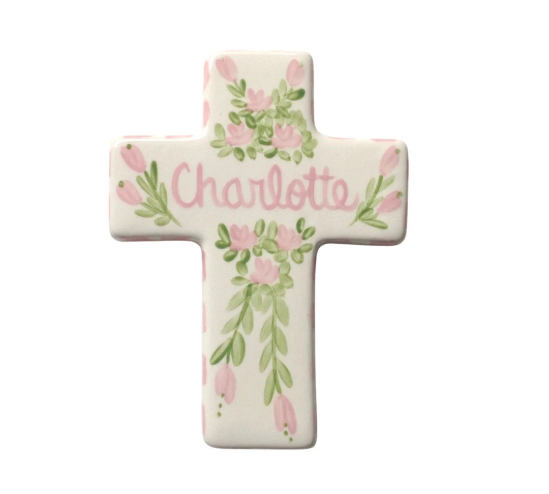 Medium Floral Cross | Personalized, Hand Painted, Baby Gift, Baptism Gift, Christening Gift, Firs... | Etsy (US)