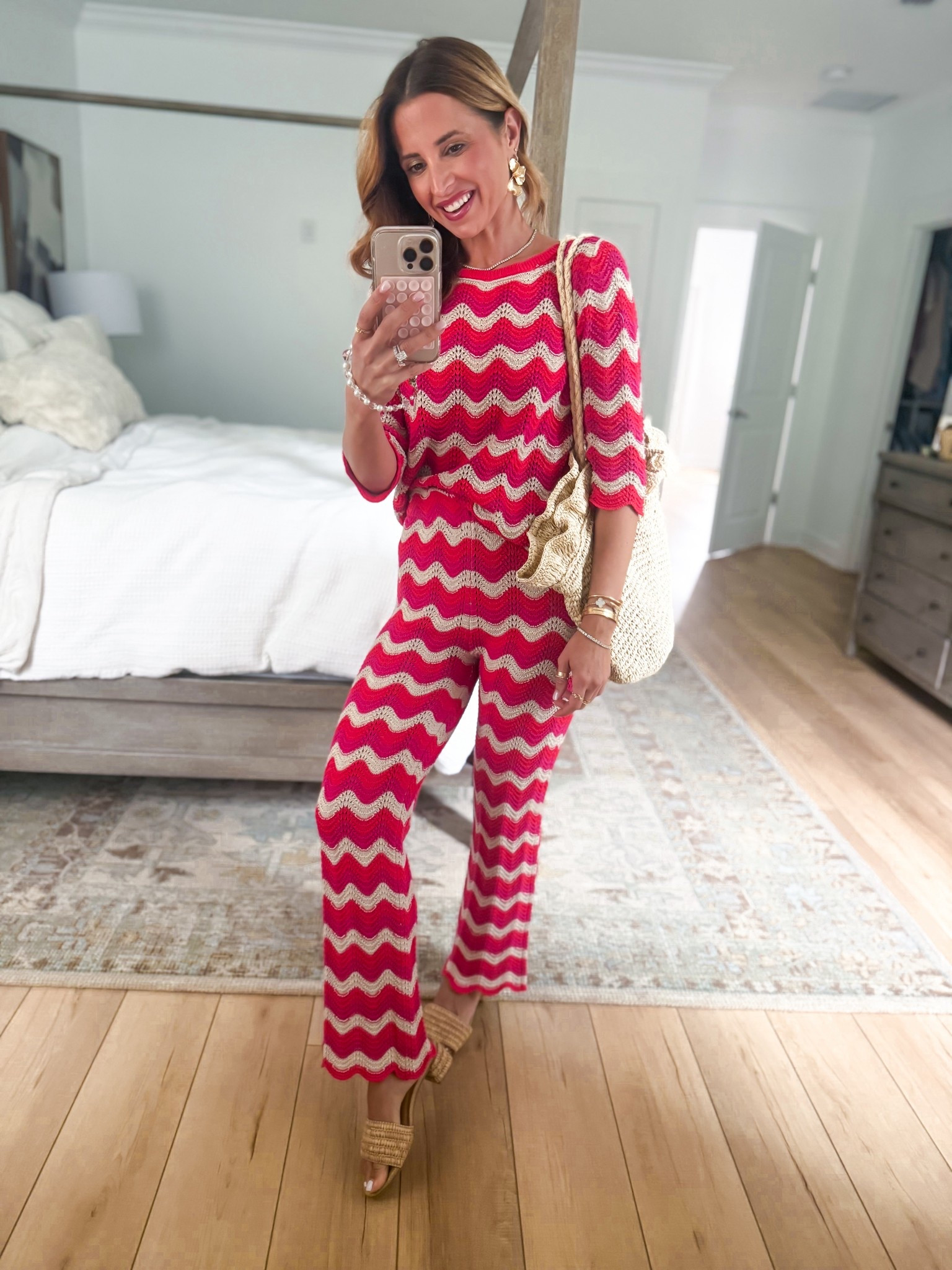 The cutest crochet matching set I’m packing for Palm Beach! *Open-stitch so better as a coverup or wear a bodysuit underneath. Palm Beach outfit. Resort wear. Resort outfit. Vacation outfit. Swimsuit coverup. Beach vacation. Tropical vacation. XXS petite in both + comes in regular sizing, too! Target low heel sandals are TTS. Target straw tote. 

#LTKTravel #LTKSwim #LTKootd