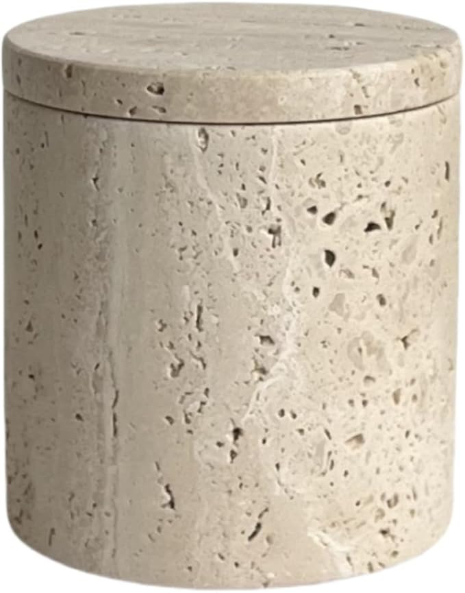 Natural Marble Stone Travertine Jar Container Storage Box Cup with Lid (Beige Travertine) | Amazon (US)