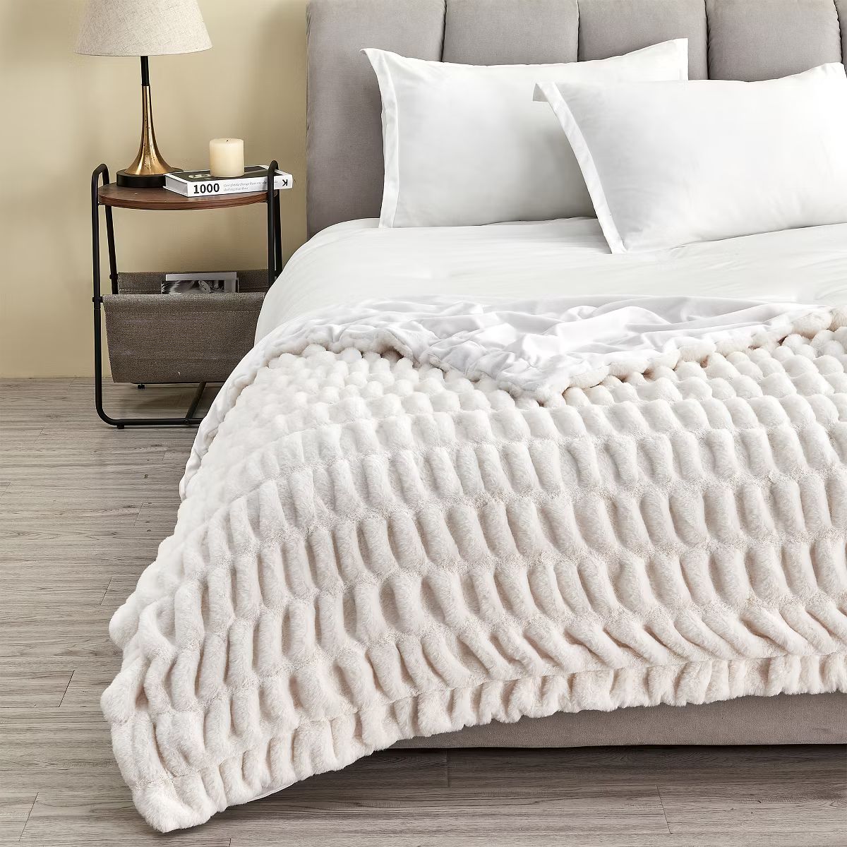 Ruched Faux Fur Reversible Throw Blanket, Fuzzy and Luxurious Throw Blanket - Great Bay Home | Target