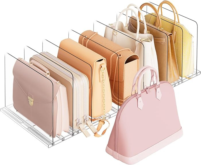Criusia Adjustable Closet Purse Organizer Rack – 28.8" Extra-Long Shelf Divider with 6 Base Pan... | Amazon (US)