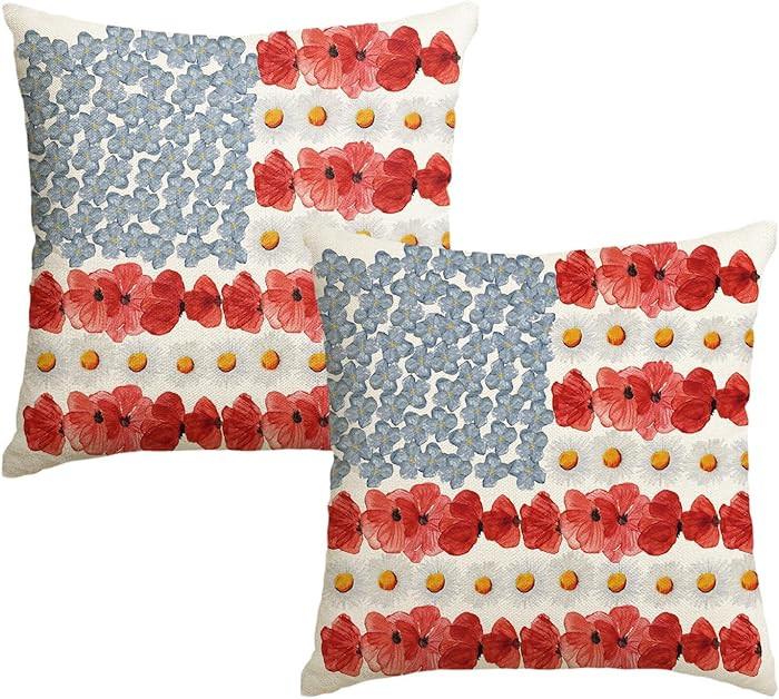 AVOIN colorlife 4th of July Patriotic Independence Poppy Floral Throw Pillow Cover, 18 x 18 Inch ... | Amazon (US)
