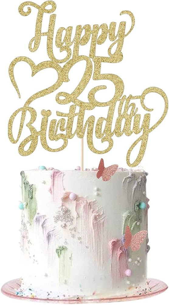 Gold Glitter Happy 25th Birthday Cake Topper - 25 Anniversary/Birthday - Hello 25, Cheers to 25 Y... | Amazon (US)