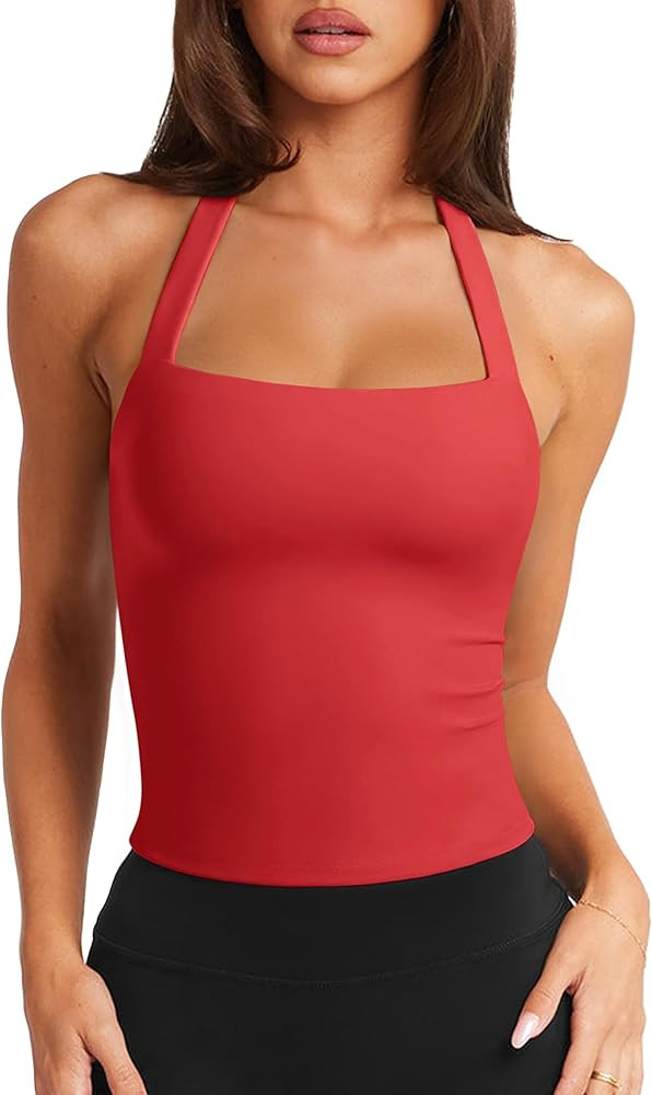 LASLULU Womens Sexy Halter Sports Bra Workout Tops Wirefree Sleeveless Gym Yoga Tank Tops Y2k Cas... | Amazon (US)