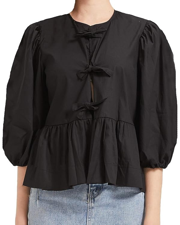 Tie Front Tops Womens Y2k Leopard Print Peplum Babydoll Top 3/4 Length Puff Sleeve Coquette Cute ... | Amazon (US)