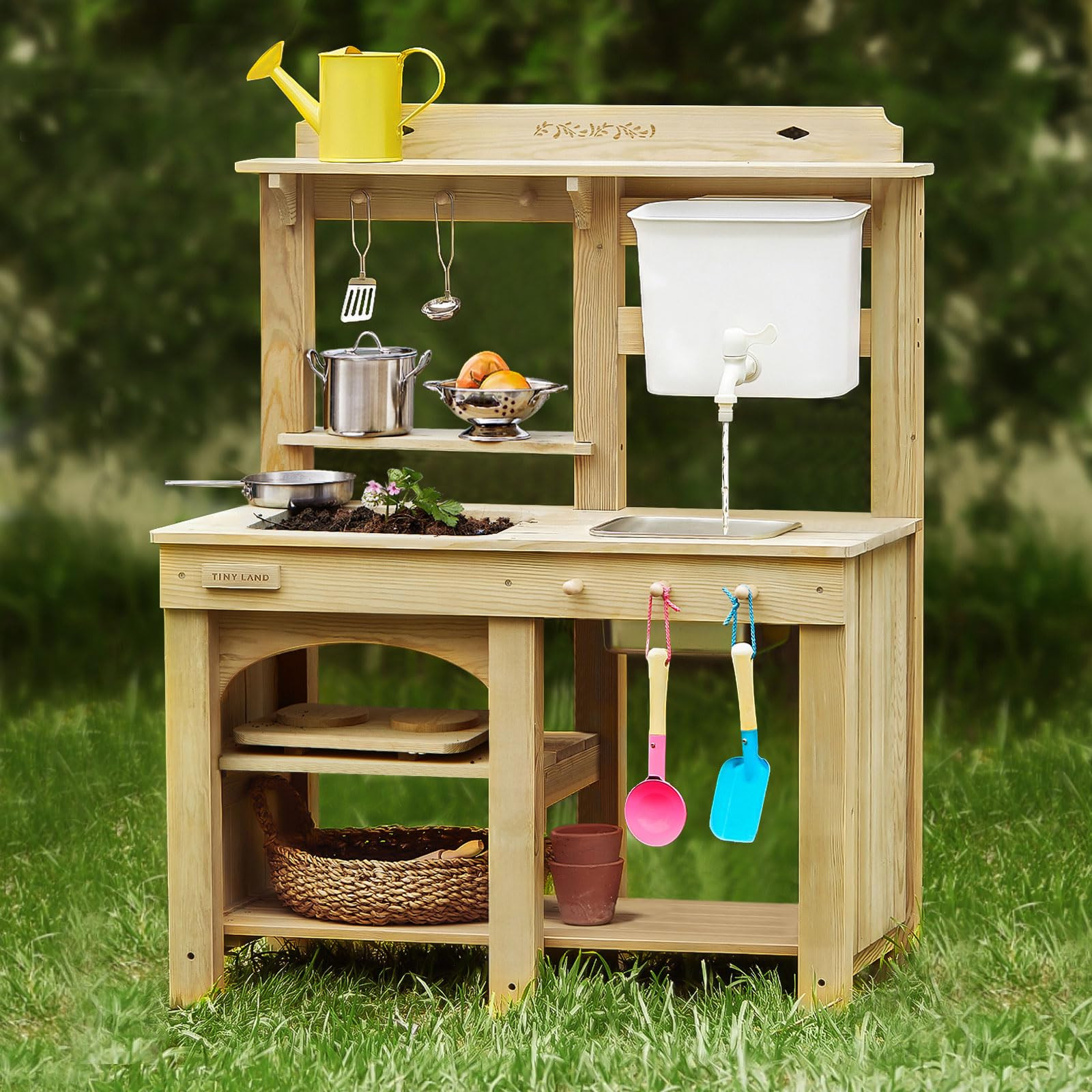 Tiny Land Outdoor Mud Kitchen for Kids, Wooden Play Kitchen with Water Tank, Water Play, Cooking,... | Amazon (US)