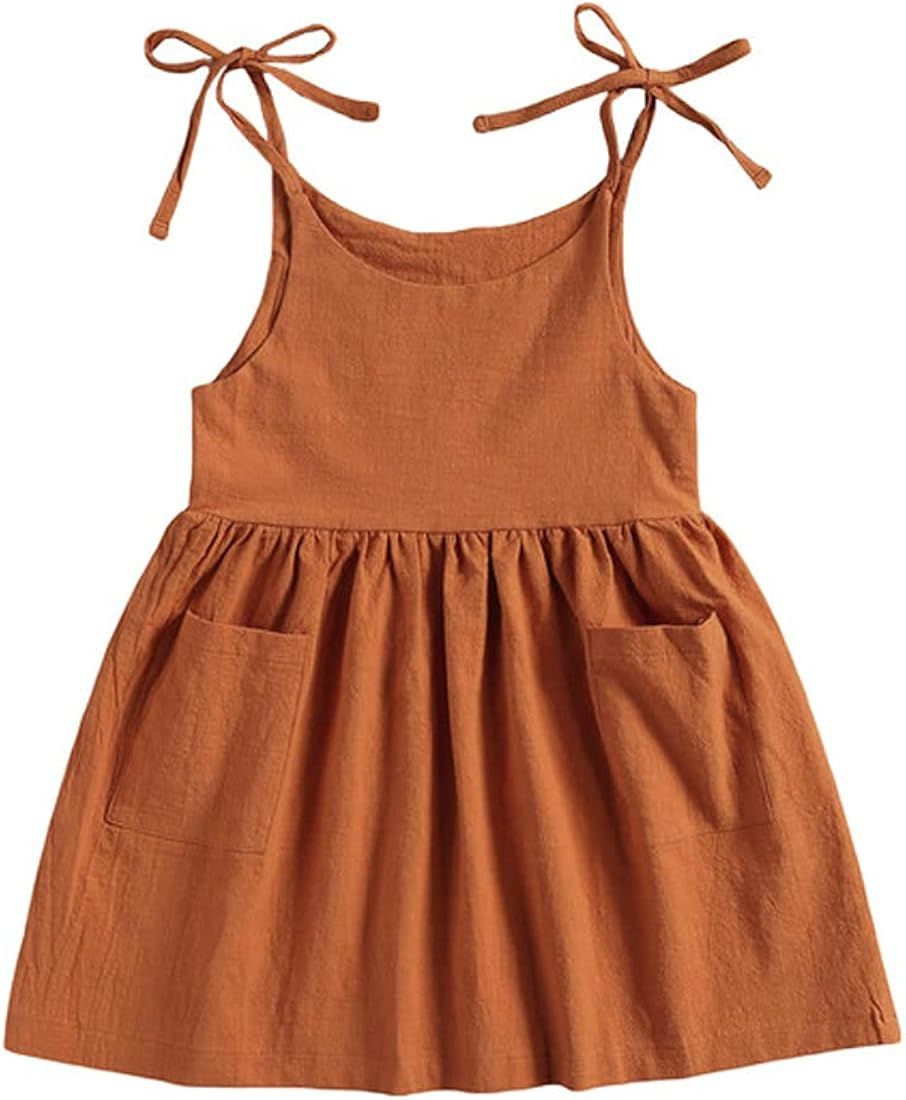 TIMOGG Toddler Baby Girl Cotton Linen Dress Sling Bow Summer Skirt Casual Beach Girls Sundress wi... | Amazon (US)
