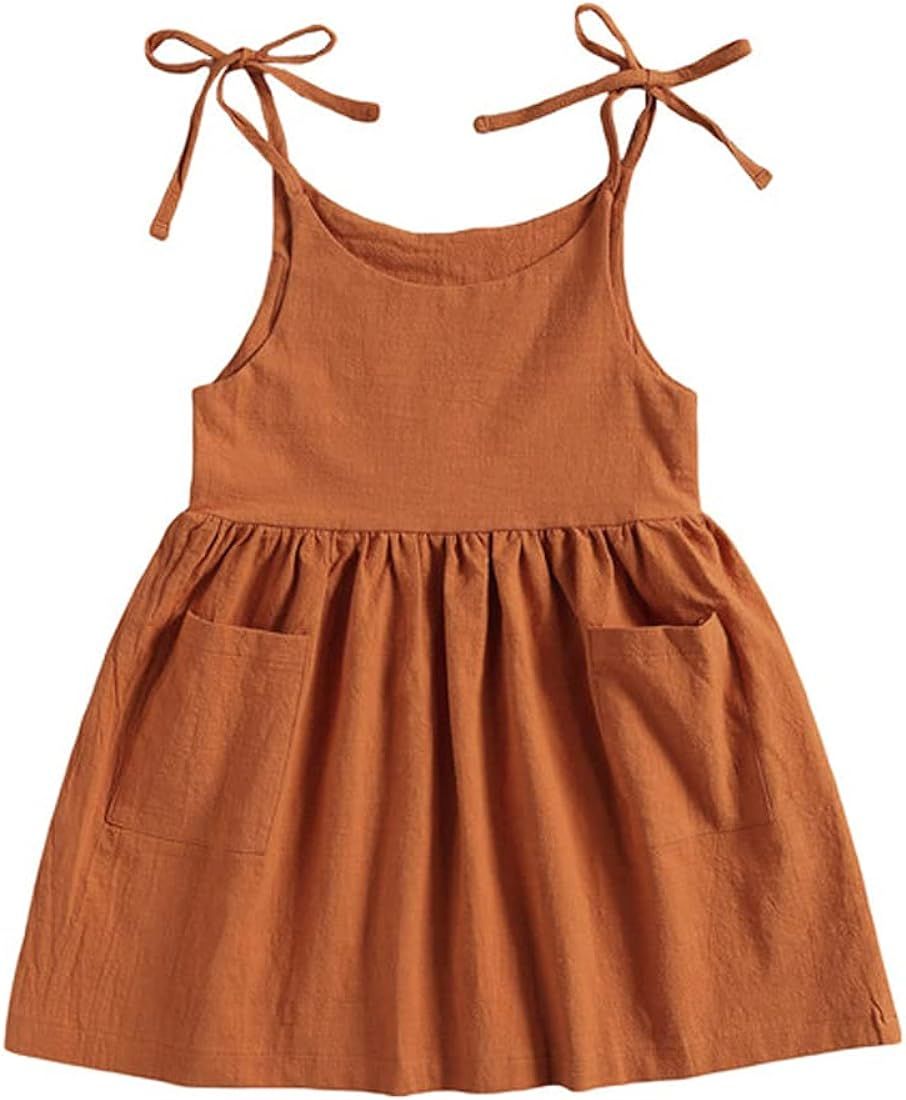 TIMOGG Toddler Baby Girl Cotton Linen Dress Sling Bow Summer Skirt Casual Beach Girls Sundress wi... | Amazon (US)