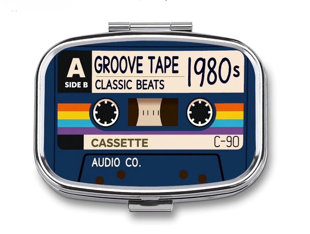 Vintage Tape 1980s Classic Cassette Small Metal Pill Box with Mirror, 2 Compartment Pocket Pill Case, Portable Travel Medicine Organizer for Purse, Compact Vitamin Container for Women & Men

#LTKMens #LTKmomlife #LTKHome