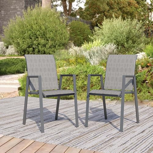 Outdoor Patio Chairs Set of 2, Grey Stackable Outdoor Chairs, Lightweight Patio Set with High Back, Metal Dining Chair for Lawn, Garden, Yard and Deck | Amazon (US)