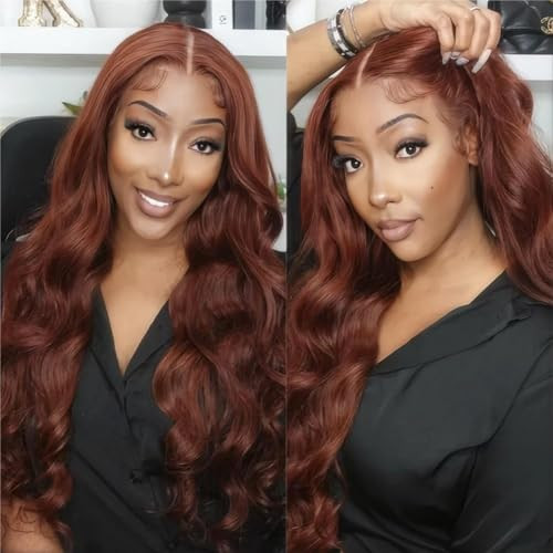 ISEE Glueless Reddish Brown Lace Front Wig - Human Hair 22 Inch Wigs for Black Women | Amazon (US)