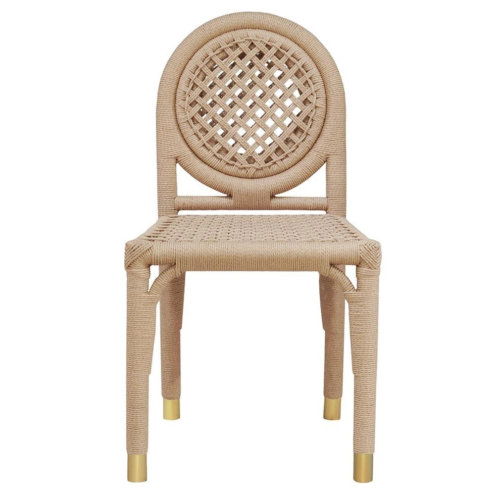 Worlds Away Gentry Coastal Beach Natural Rattan Wrapped Brass Dining Side Chair | Kathy Kuo Home