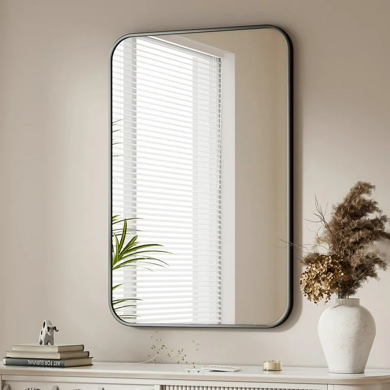 YVANLA 40"x30" Rectangular Bathroom Mirror Round-edged Wall Mounted Mirror with Aluminum Alloy Fr... | Walmart (US)